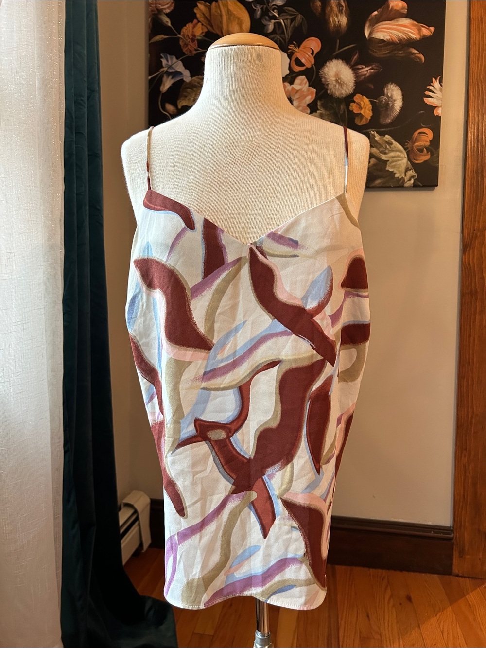 Nine West Abstract Print Spaghetti Strap Cami in Mauve and Cream